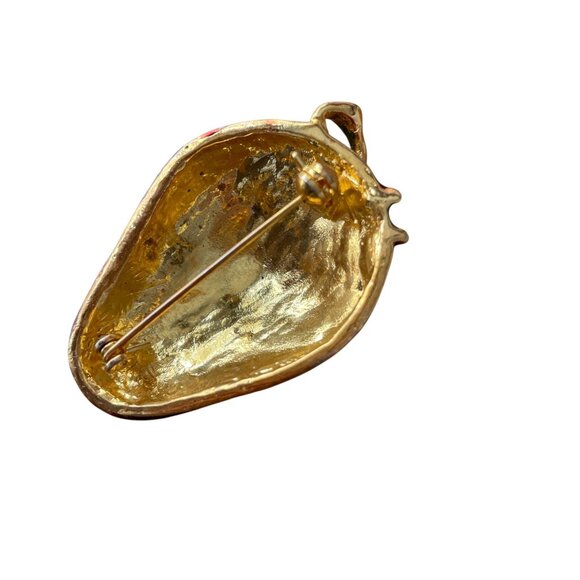 Vintage Enamel Strawberry Brooch Pin, Red and Green Fruit Jewelry - Picture 2 of 5